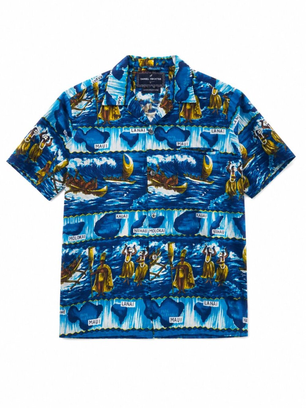 Hawaiian Holiday, Vintage Men's Aloha Shirt, Map Print, Mid-Century, Medium